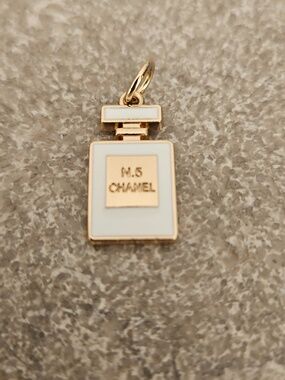 White Enamel & Gold Perfume Bottle Charm